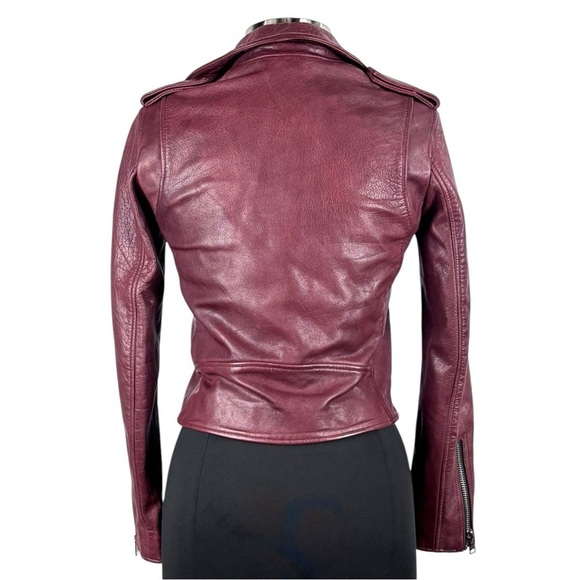 ALL SAINTS HADI CHERRY TUSCAN RED ZIP UP BUFFALO LEATHER BIKER MOTO JACKET - Picture 5 of 16